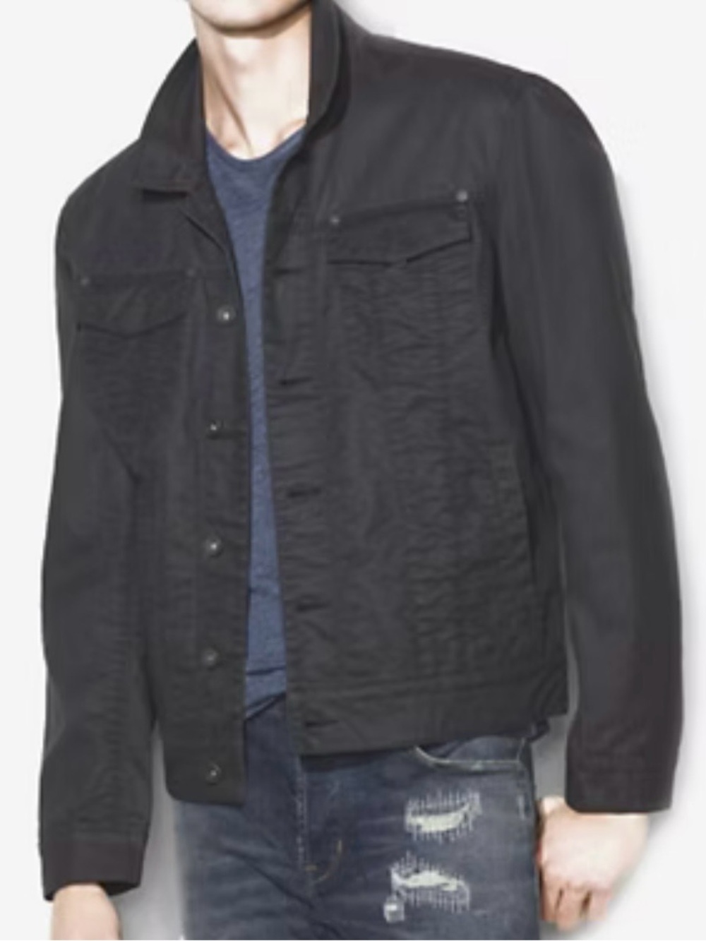 John Varvatos NWOT Black Coated Trucker Jacket 100% Linen Size XL